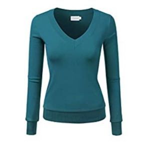 BRAND NEW rich turquoise v-neck sweater. Size small.
